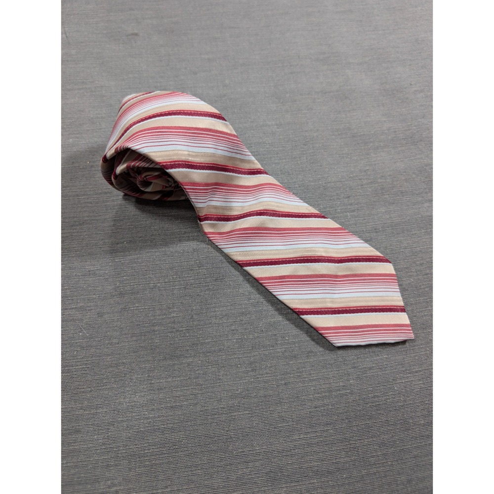 Mark of California Men's Striped Necktie Red Beige White Patterned Tie 3" Vtg